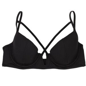 Beach Bunny Dylan Bikini Top Black Strappy Underwire  Swim‎ Top Adjustable L NWT